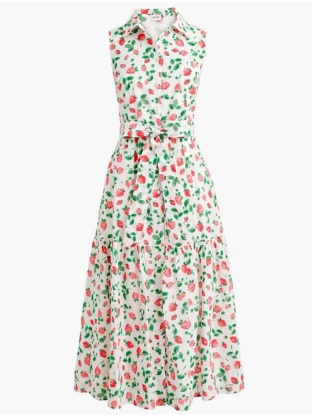 J.Crew Strawberry Print Collared Midi Dress Size 2 NWT